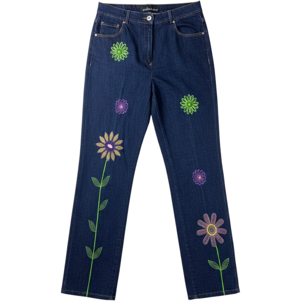 VTG Roccobarocco Jeans Floral Embroidered Dark Wash Straight Leg Made Italy 28